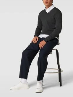 MCNEAL Strickpullover Mit Geripptem V-Ausschnitt - Dunkelgrau Meliert