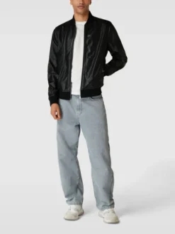 Joop Jeans JOOP! Jeans Lederjacke Mit Stehkragen Modell 'Icos' - Schwarz