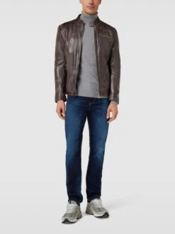 Milestone Lederjacke Mit Stehkragen Modell 'Emilio' - Dunkelbraun