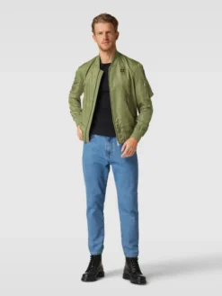 Blauer Usa Bomberjacke Mit Label-Detail Modell 'GIUBBINI CORTI SFODERATO' - Olivgrün