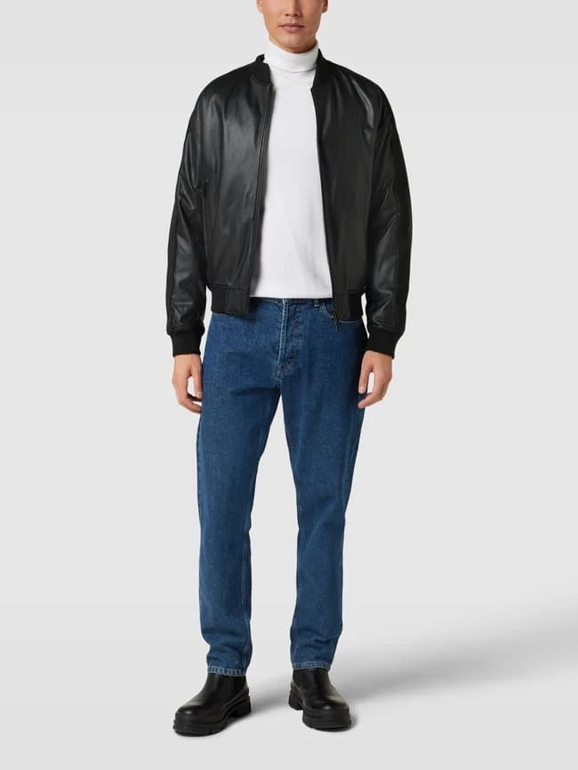 Emporio Armani Lederjacke Mit Stehkragen - Schwarz 1 Emporio Armani Lederjacke Mit Stehkragen - Schwarz