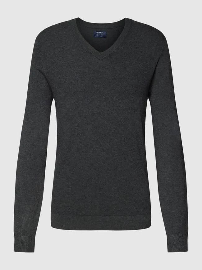 MCNEAL Strickpullover Mit Geripptem V-Ausschnitt - Dunkelgrau Meliert 2 MCNEAL Strickpullover Mit Geripptem V-Ausschnitt - Dunkelgrau Meliert – Bild 2